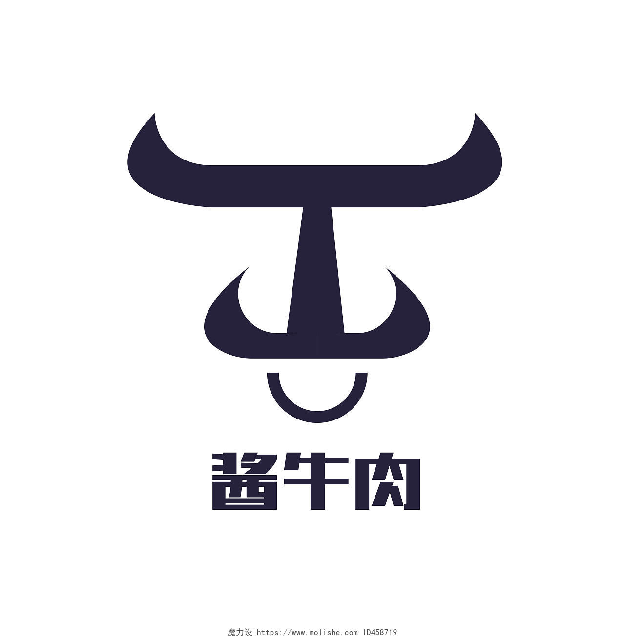 深蓝色卡通风酱牛肉logo食品logo